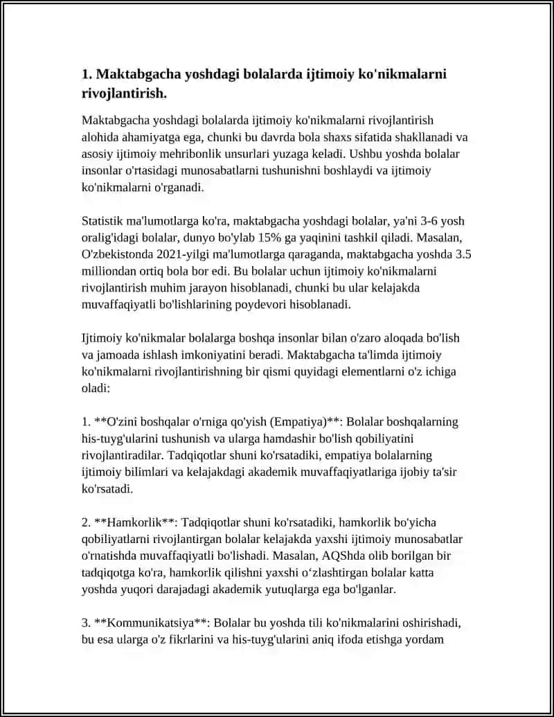 MAKTABGACHA YOSHDAGI BOLALARDA IJTIMOIY TAJRIBANI SHAKLLANTIRISH REFERAT 4