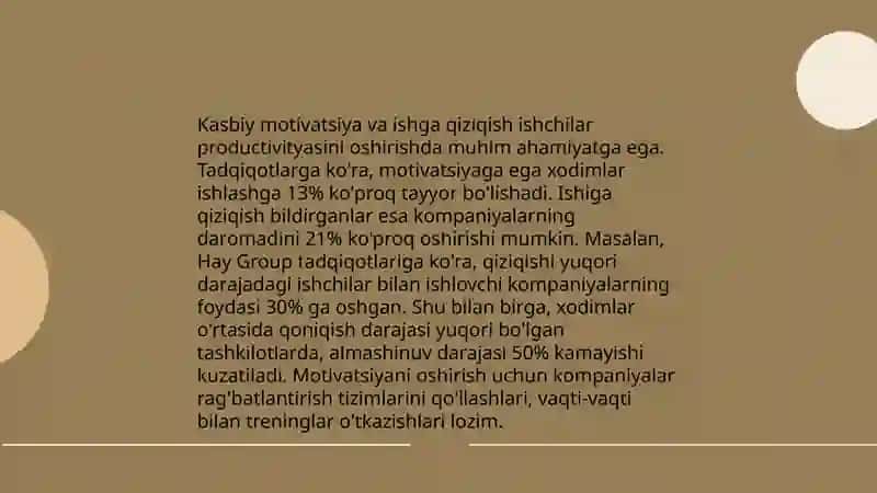 Mehnatga bo’lgan munosabat va mehnat natijalaridan qonqish muammolari 4