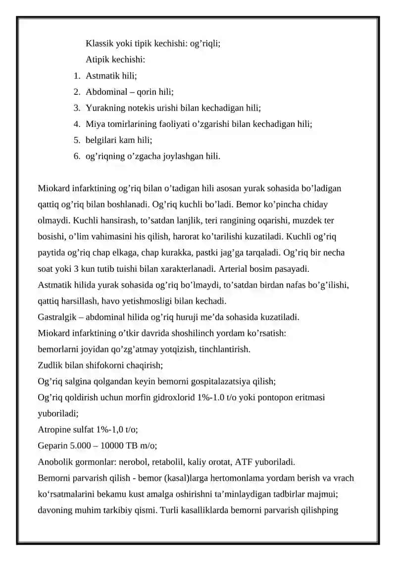 YURAK-QON TOMIR KASALLIKLARI BILAN OG'RIGAN BEMORLARNI PARVARISHI VA KUZATISH 4