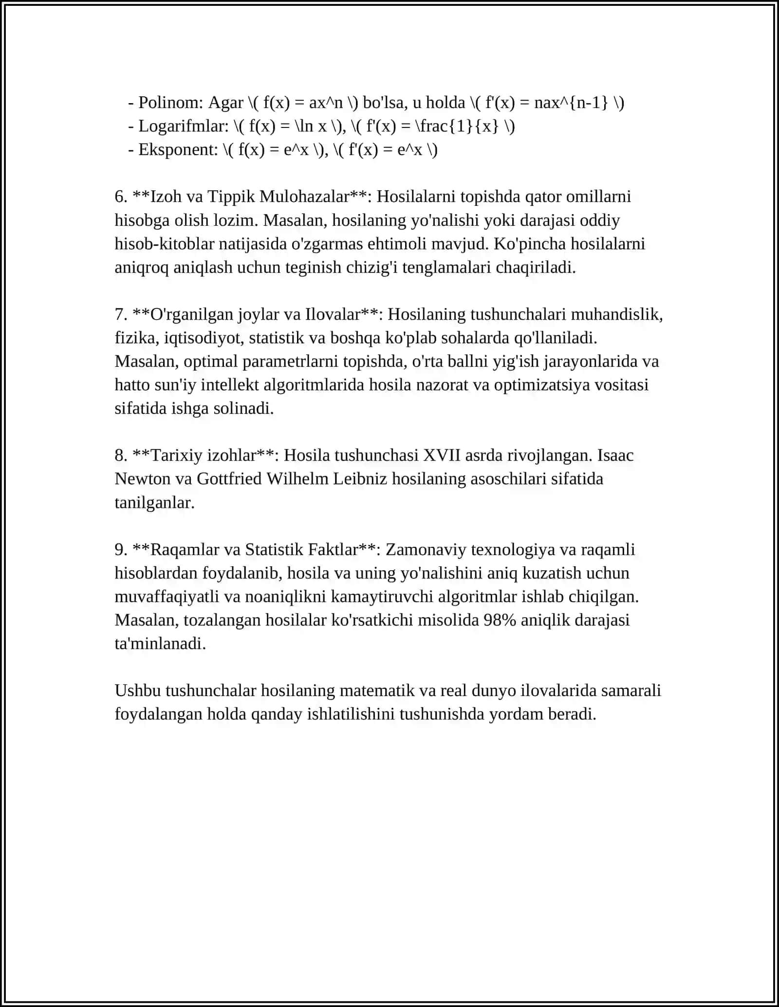 FUNKSIYA HOSILASI, FIZIK VA GEOMETRIK MAʼNOSI 4