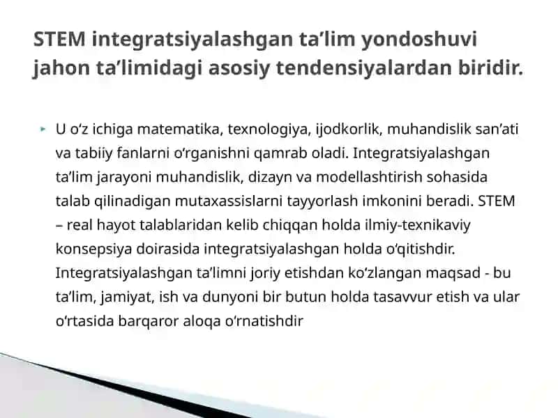 Maktabgacha ta’limda STEAM texnologiyalari faniga kirish. Fanning predmeti, ob’ekti, maqsadi va vazifalari. 4