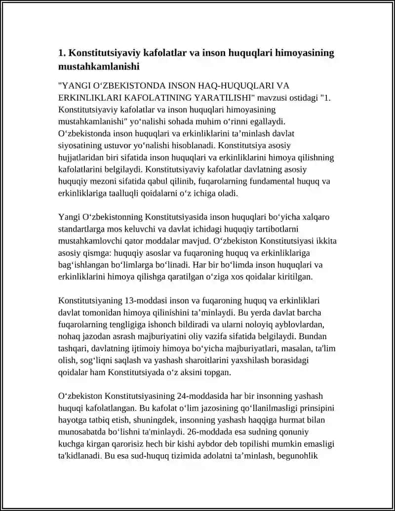 YANGI OʻZBEKISTONDA INSON HAQ-HUQUQLARI VA ERKINLIKLARI KAFOLATINING YARATILISHI 4