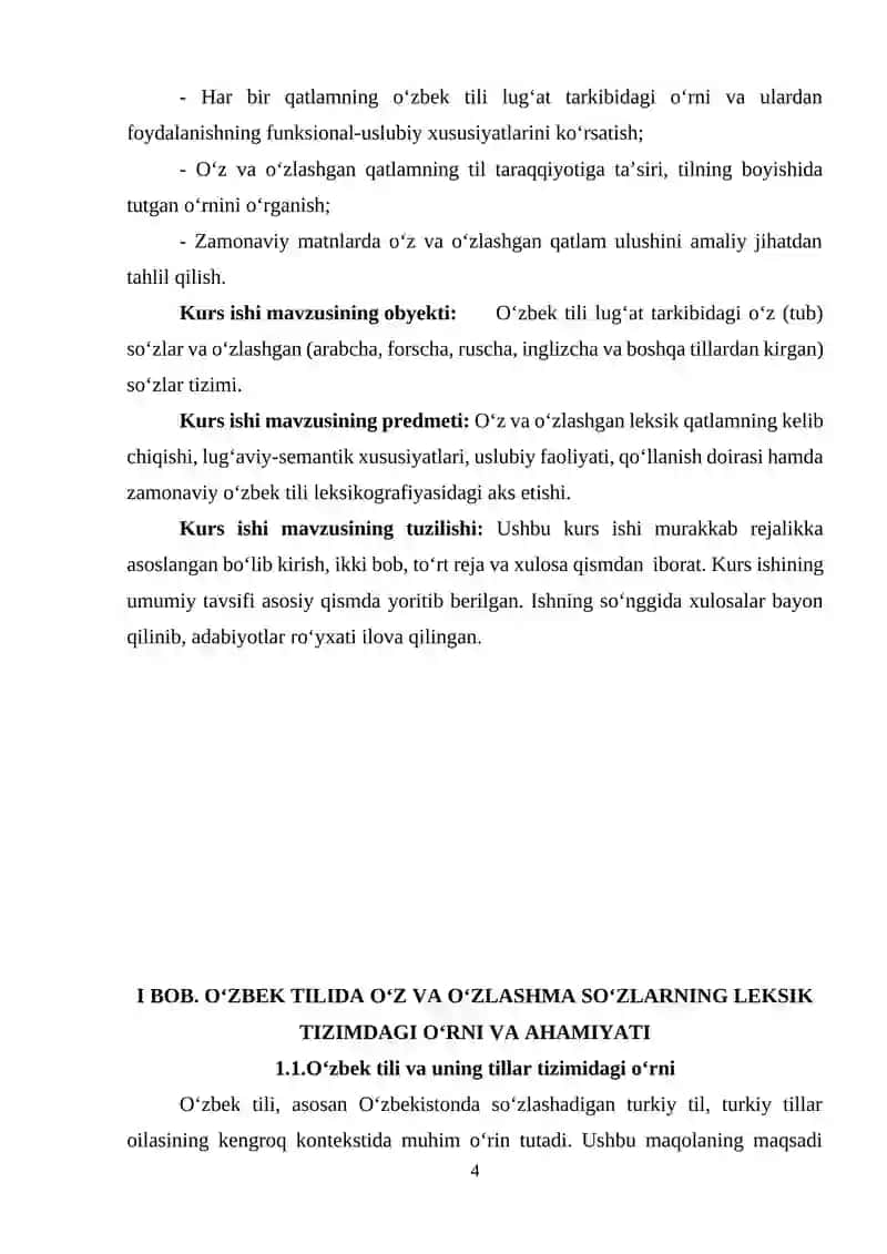 O‘zbek tili leksikasida o‘z va o‘zlashgan qatlam. 4
