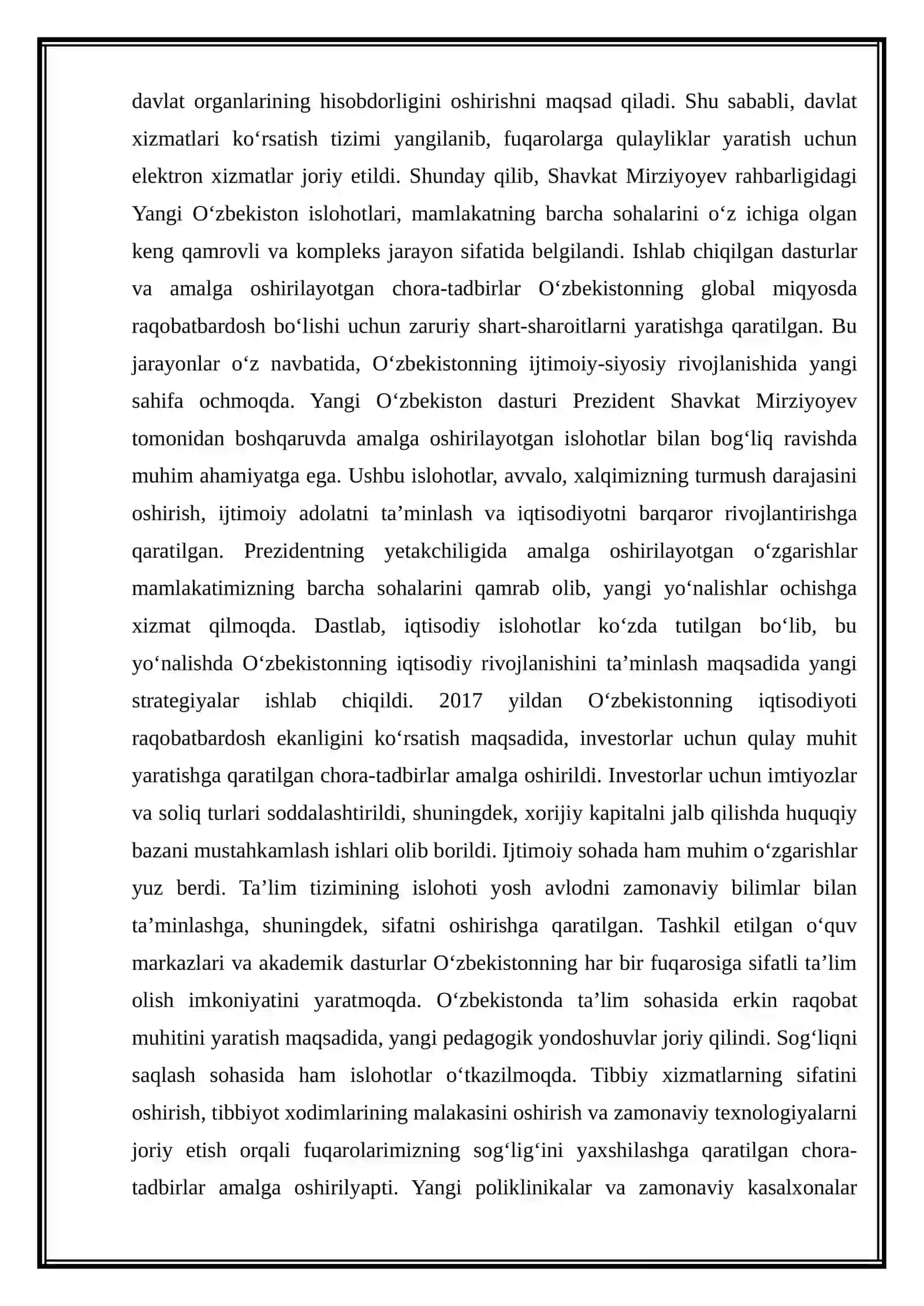 YANGI O‘ZBEKISTONDA PREZIDENT SH.M.MIRZIYOYEV RAHBARLIGI VA TASHABBUSI OSTIDA AMALGA OSHIRILAYOTGAN 4