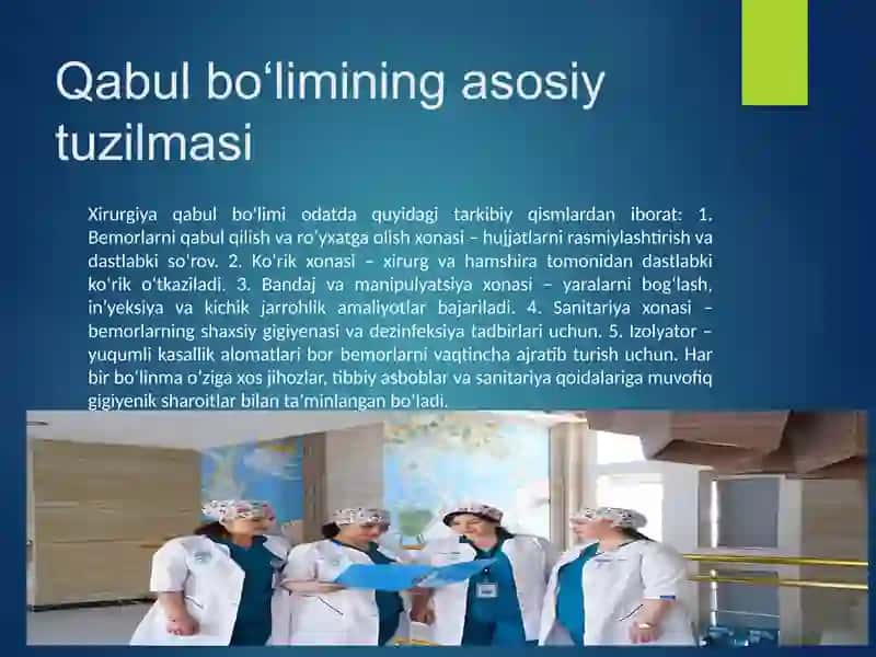 Xirurgiya qabul bo’limi tuzilmasi, vazifalari va uni ishini tashkilqilish 4