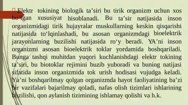 Elektr tokning inson organizmiga ta’siri 4
