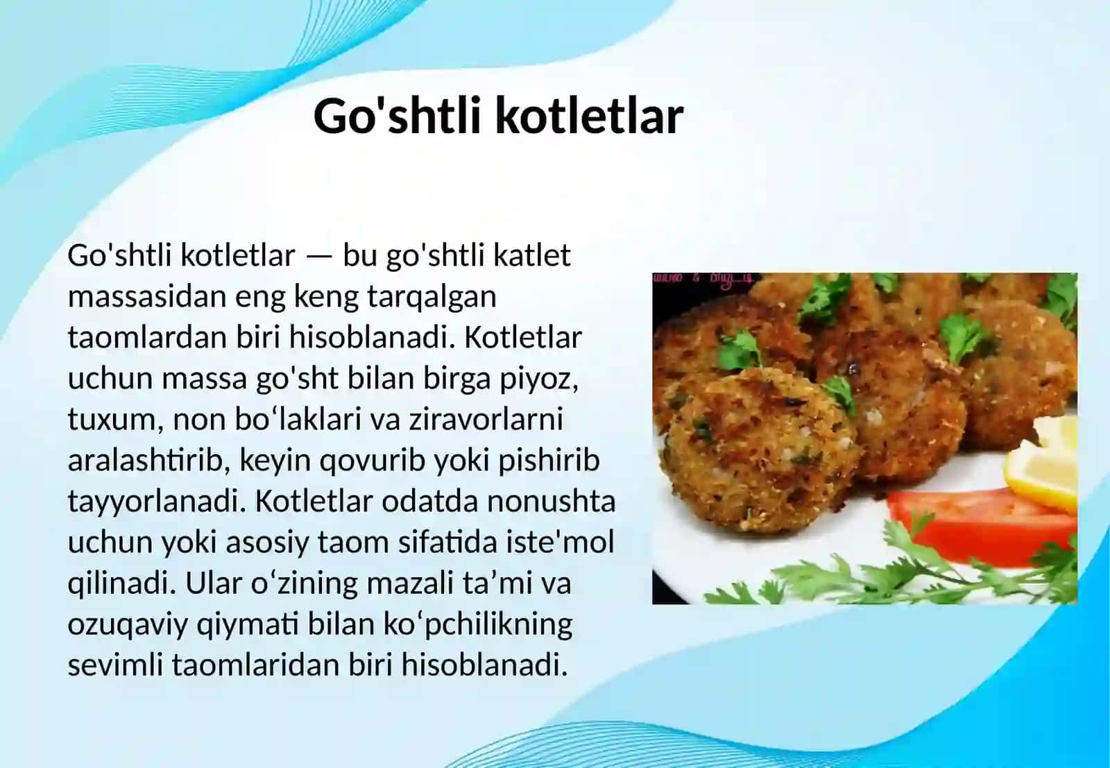 GO'SHTLI KATLET MASSASIDAN TAYYORLANADIGAN TAOMLAR 4