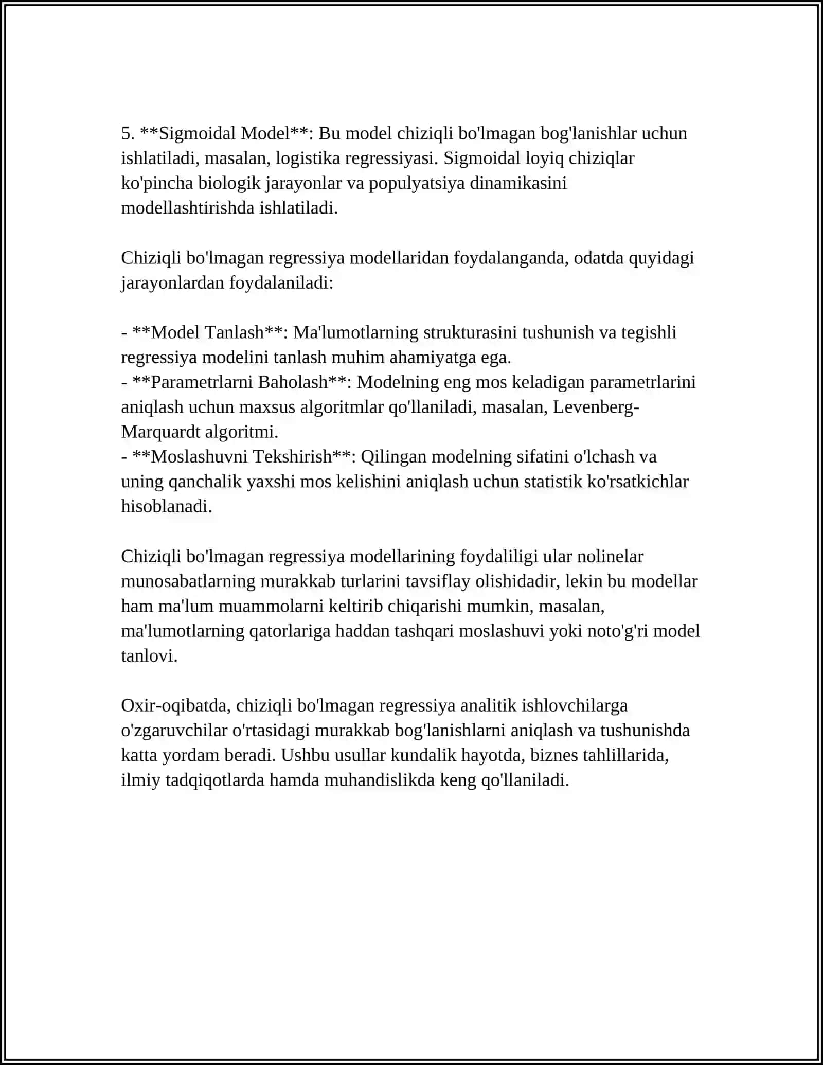 CHIZIQLI BOʻLMAGAN REGRESSIYA PARAMETRLARIN TOPISHGA EKKU 4