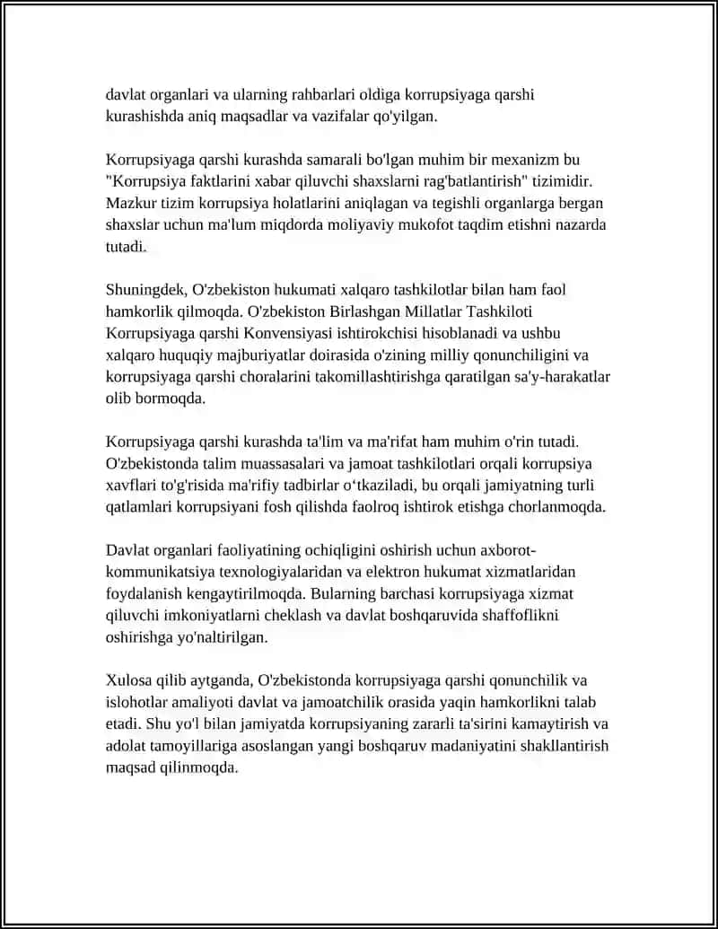 O'ZBEKISTONDA KORUPSIYAGA QARSHI KURASH CHORA TADBIRLARI 4