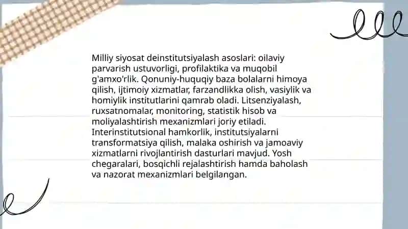 Ilk yoshdagi bolalar uchun muassasalarning deinstitutsiyalash masalalari 4