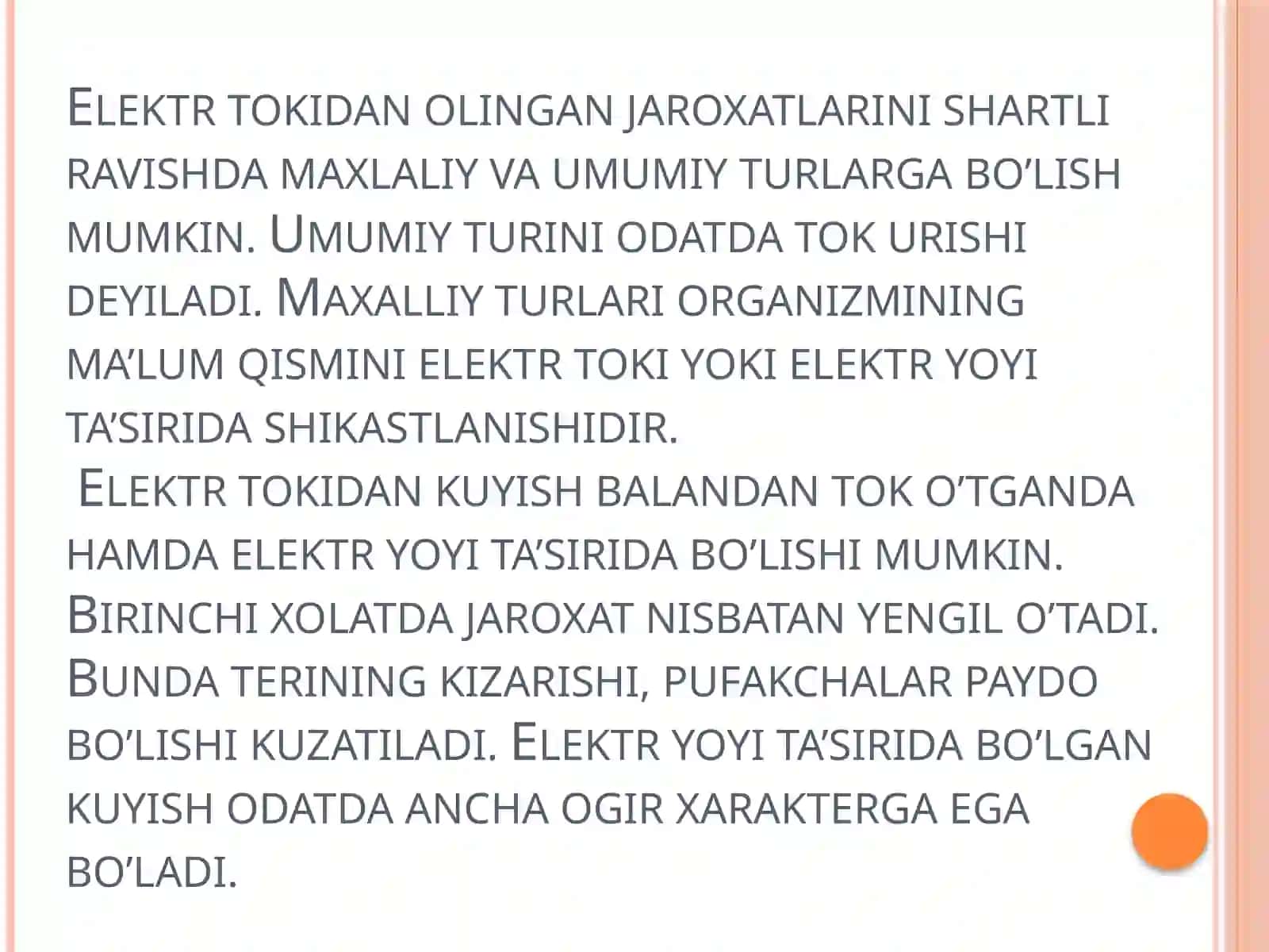 Elektr tokini qo’llanilishi, odam tanasiga ta’siri va undan himoyalanish choralari 4