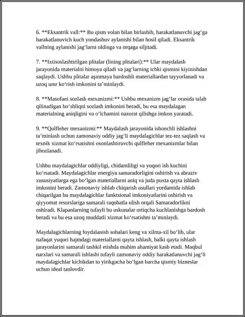 ZAMONAVIY ODDIY HARAKATLANUVCHI JAGʻLI MAYDALAGICHLAR 4