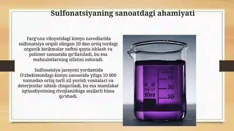 Arenlarni sulfalash. Kimyoviy o'zgarishlar 4