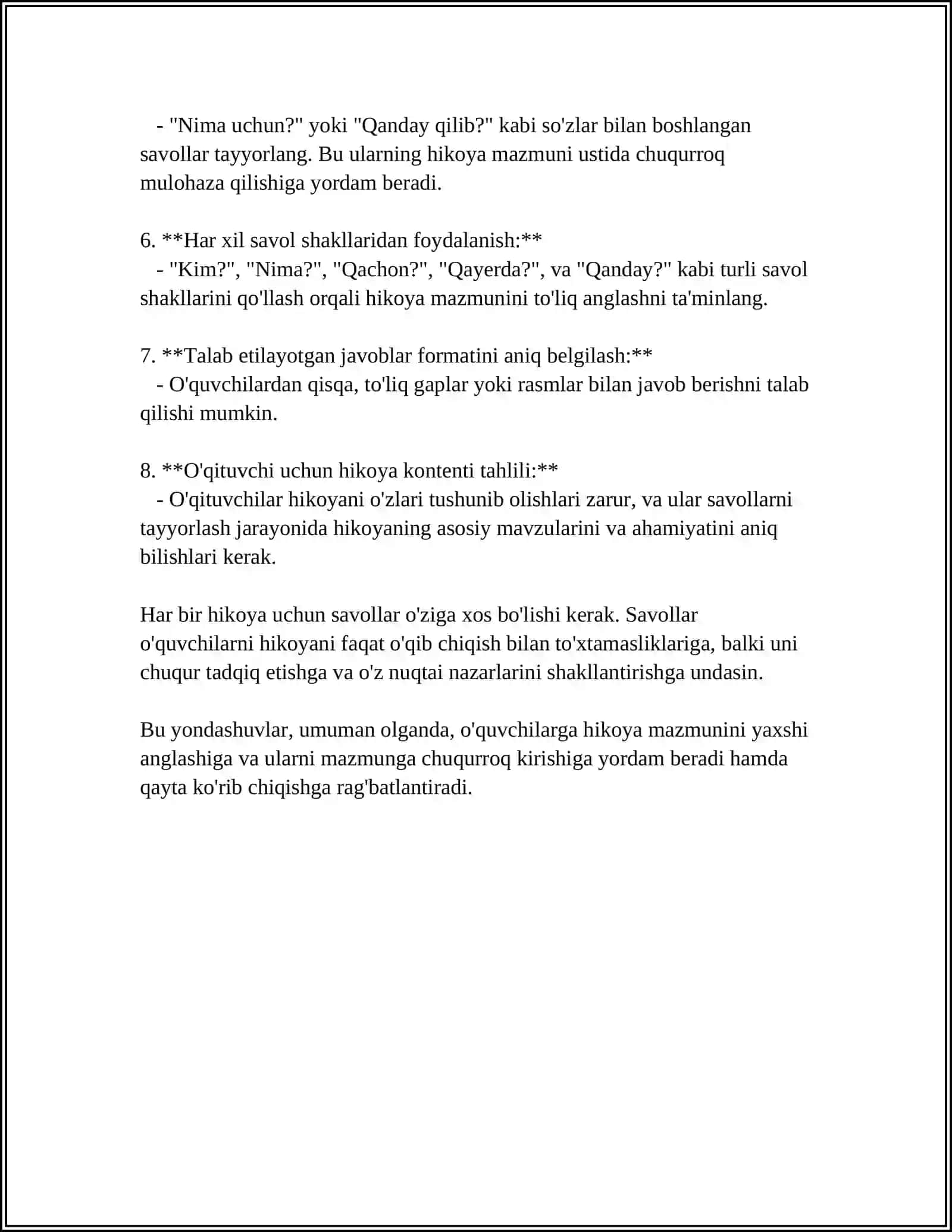 BOSHLANGʻICH SINFLARDA HIKOYA USTIDA ISHLASH BÕYICHA DARS ISHLANMASINI 4