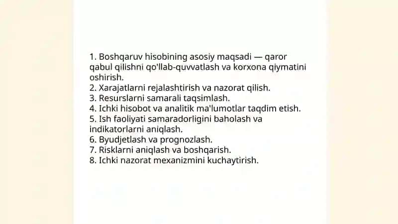 Boshqaruv hisobining mohiyati va vazifalari 4