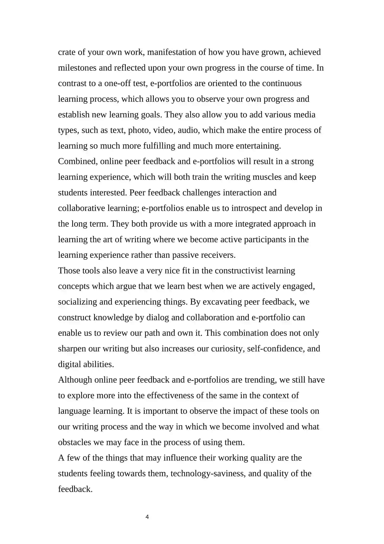 THE EFFECTIVENESS OF ONLINE PEER FEEDBACK AND E-PORTFOLIOS IN DEVELOPING WRITING SKILLS AND ENCOURAGING STUDENT PARTICIPATION 4