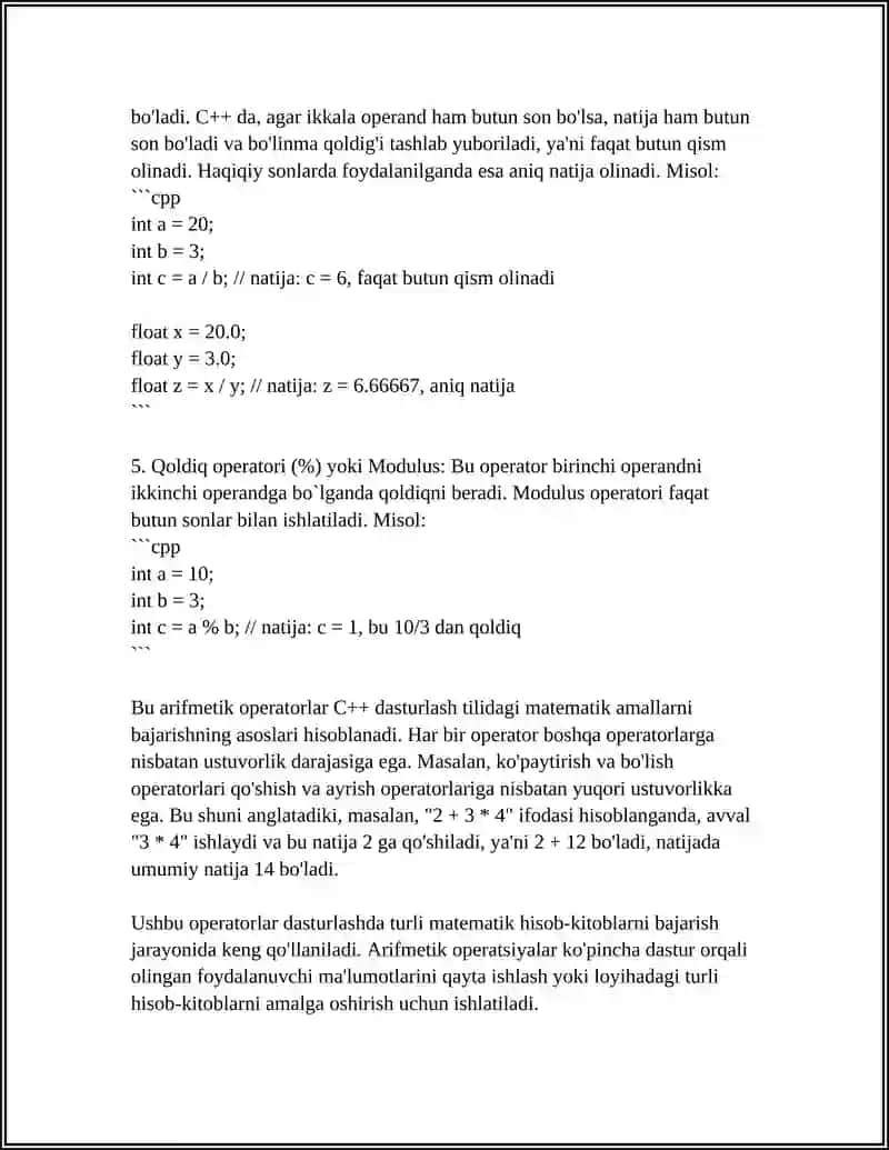 C++ DA OPERATORLAR VA STANDART FUNKSIYALAR 4