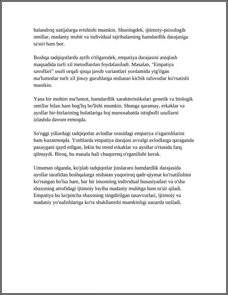 AYOL VA ERKAKLARNING EMPATIYASI:TADQIQOT NATIJALARI 4