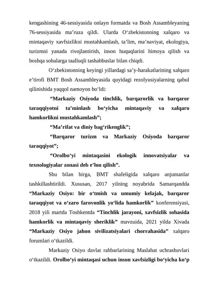 BIRLASHGAN MILLATLAR TASHKILOTINING XALQARO TINCHLIK SAQLASH YO'LIDAGI SIYOSATI 4