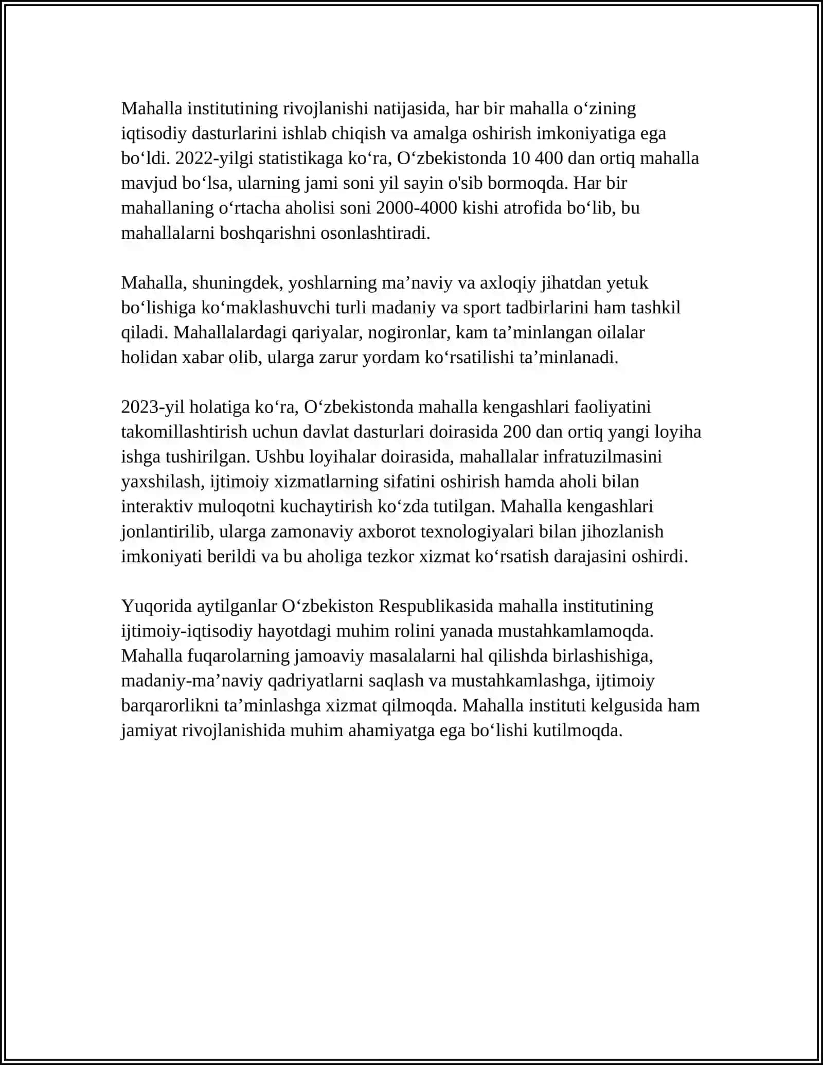 OʻZBEKISTON RESPUBLIKASIDA FUQAROLARNING OʻZINI OʻZI BOSHQARISH ORGANLARI 4