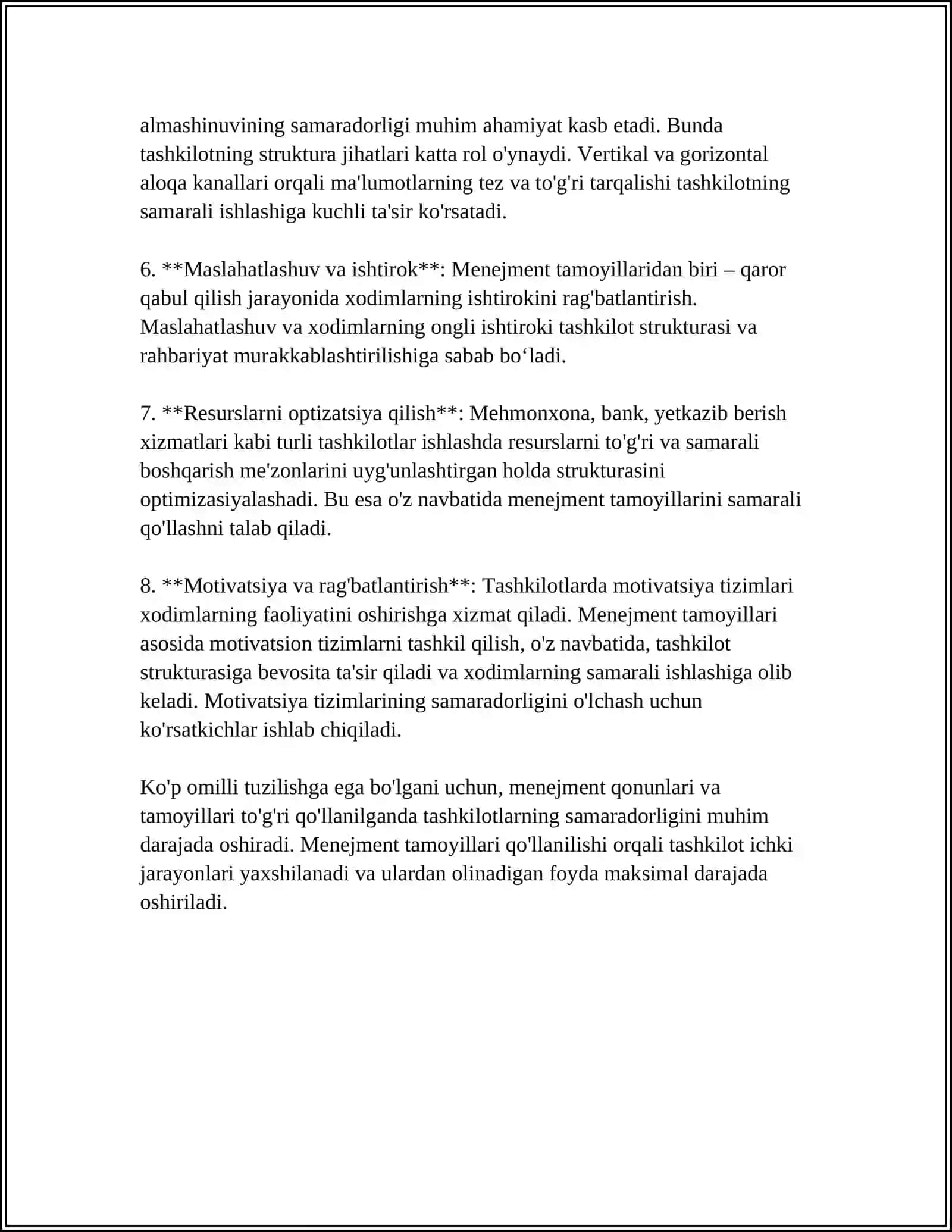 MENEJMENT QONUNLARI VA TAMOYILLARINING TASHKILOT FAOLIYATIGA TASIRI 4