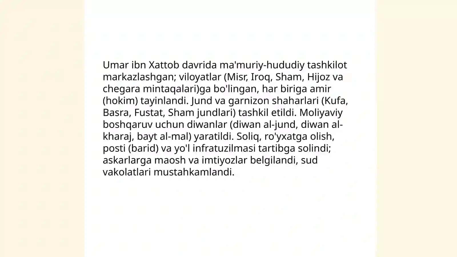 Rashid xalifalar hukumronligi davridagi islohotlarning mohiyati 4