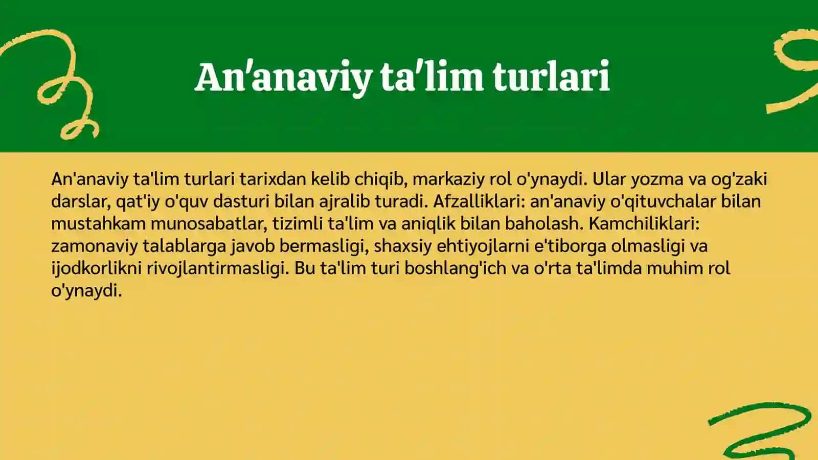 Talim turlari va ta'límni tashkil etishning asosiy shakli 4