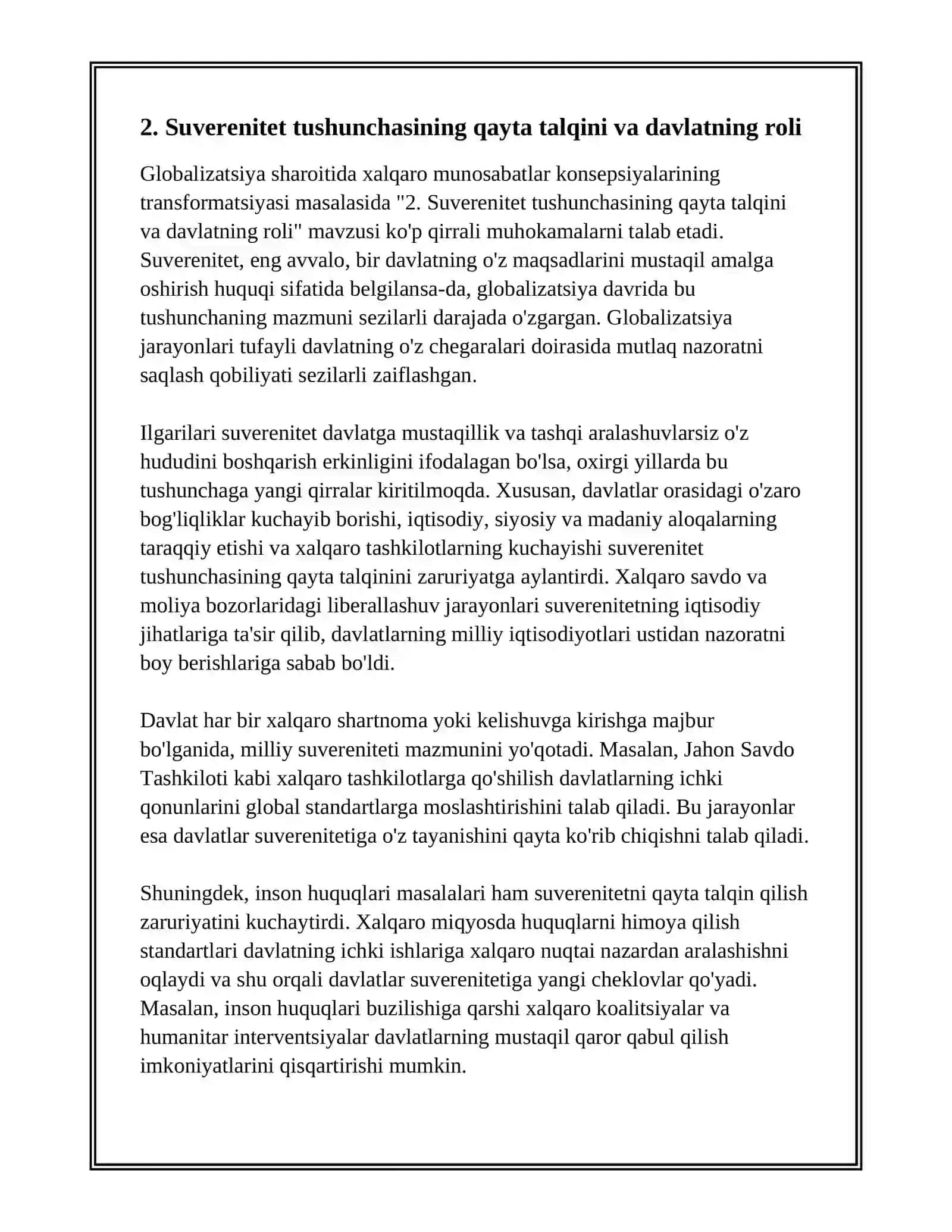 GLOBALIZATSIYA SHAROITIDA XALQARO MUNOSABATLAR KONSEPSIYALARINING TRANSFORMATSIYASI 4