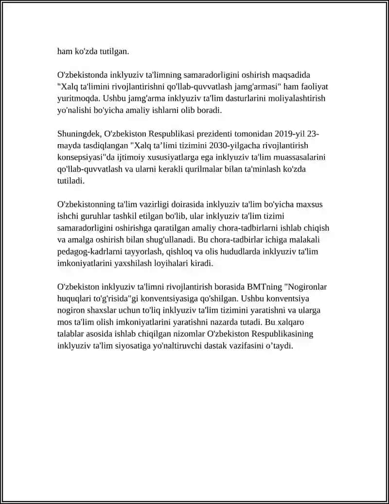 Oʻzbekistonda inkluziv ta'limning huquqiy asoslari va milliy siyosati 4