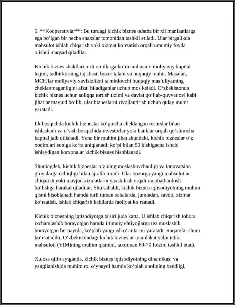 KICHIK BIZNES OBYEKTLARI SUBYEKTLARI VA SHAKLLARI 4
