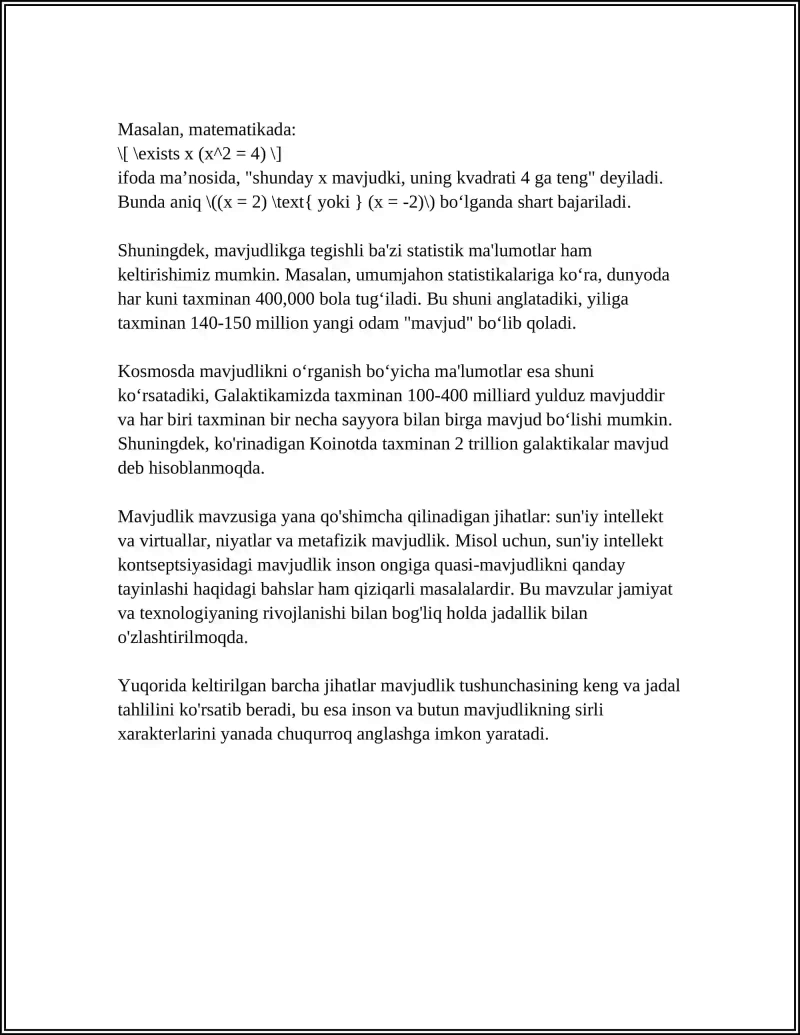 NOKLASSIK ONTOLOGIYANING YO'NALISHLARI VA MOHIYATI BO'YICHA ESSE TAYYORLASH 4