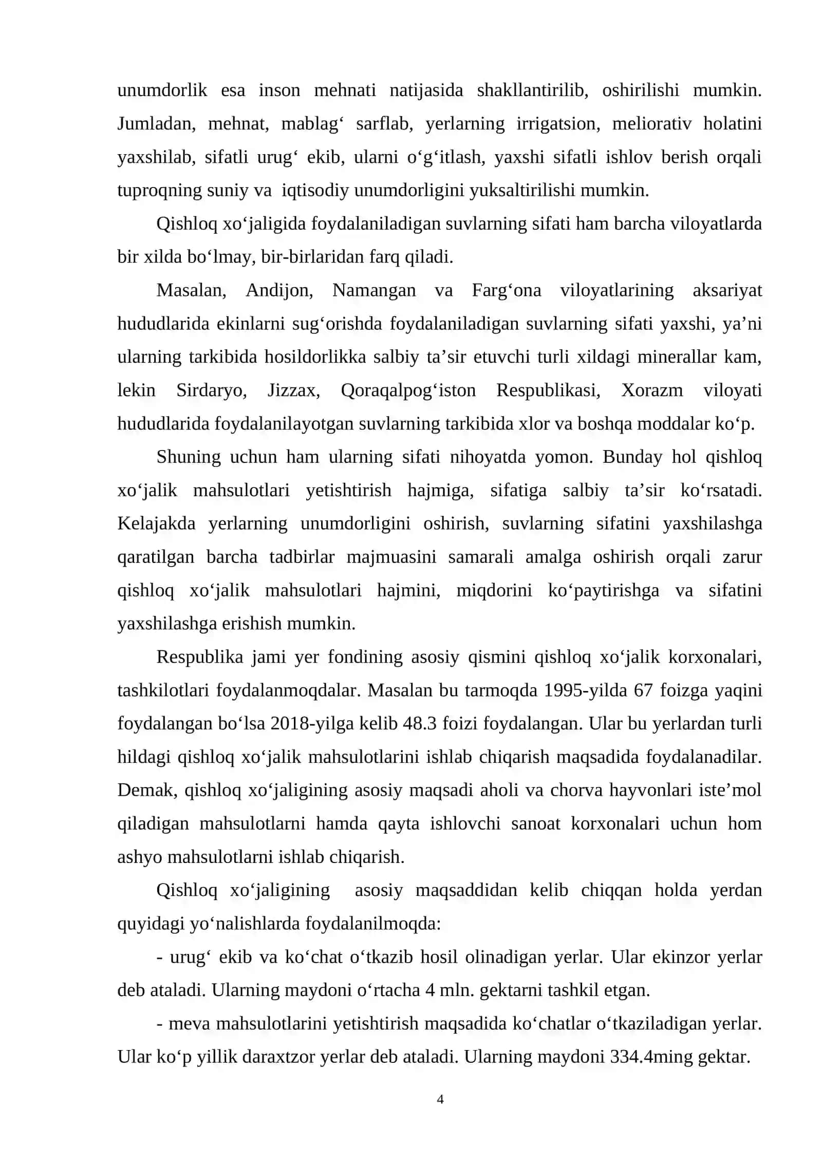 QISHLOQ XO‘JALIGIDA YER-SUV RESURSLARI VA ULARDAN FOYDALANISH SAMARADORLIGI 4