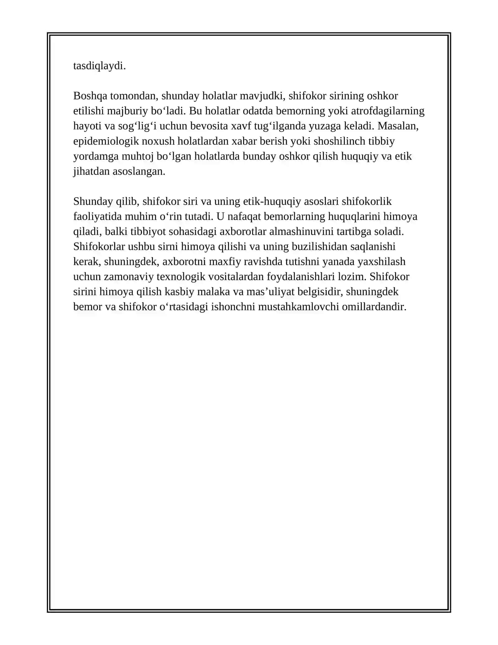 Shifokorlar Siri Muammosining Etik-Huquqiy Jihatlari va Shifokorlar Faoliyatida Dalillarga Asoslangan Tibbiyotning Ahamiyati 4