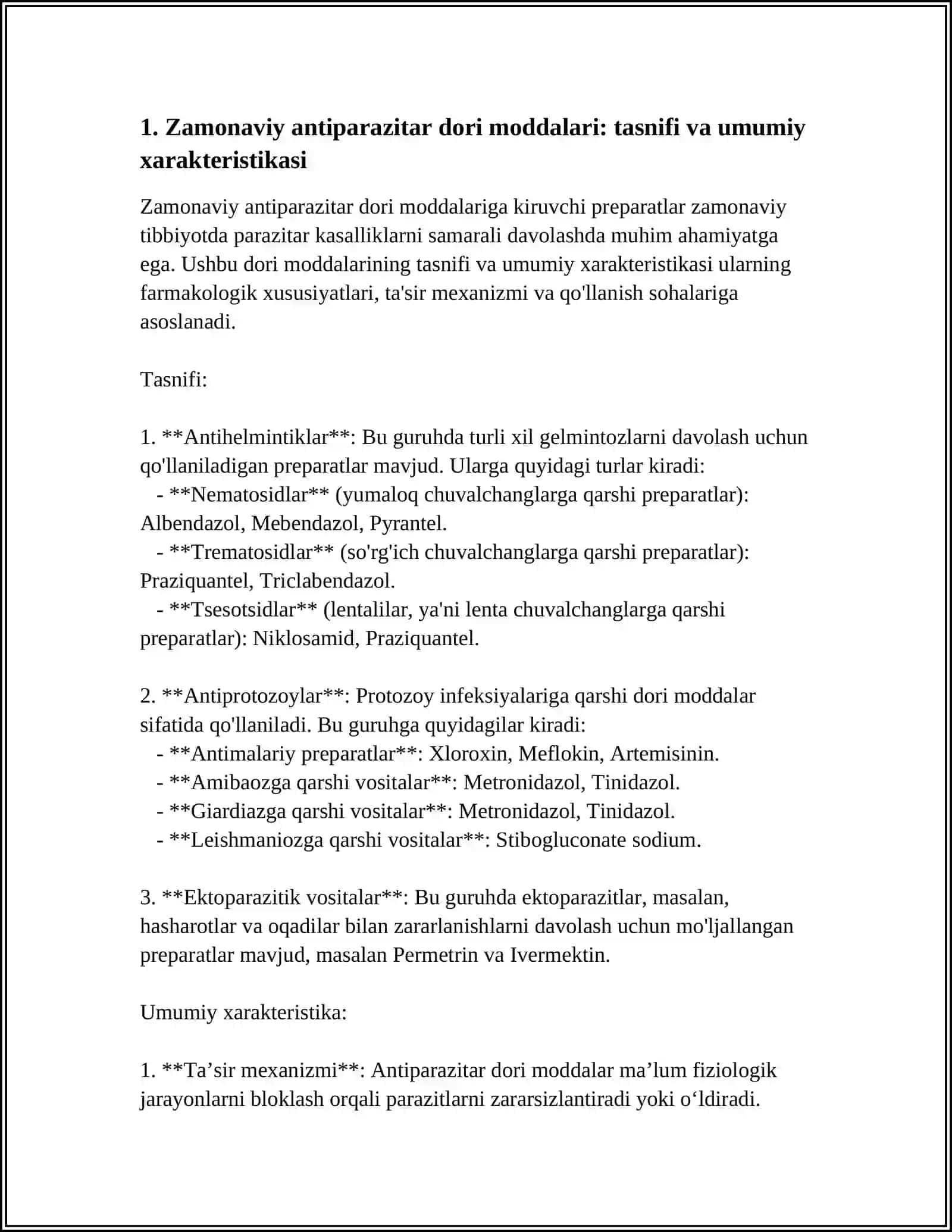 ZAMONAVIY ANTIPARAZITAR DORI MODDALARI FARMAKOLOGIYASI 4
