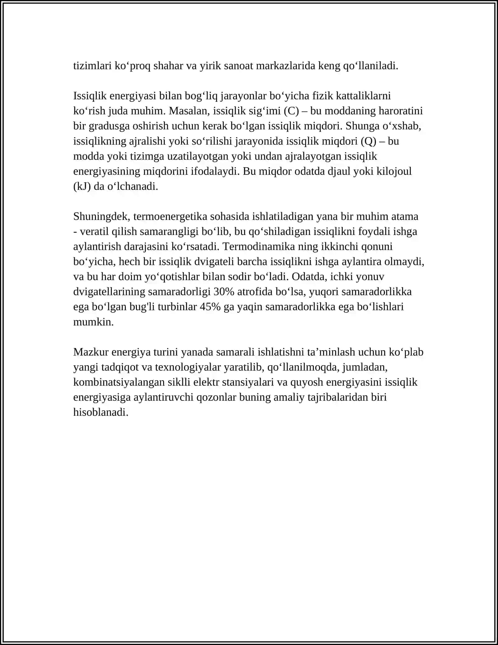 ISSIQLIK ENERGIYASINI ISHGA AYLANISHI.KARNO SILKI.FIK 4