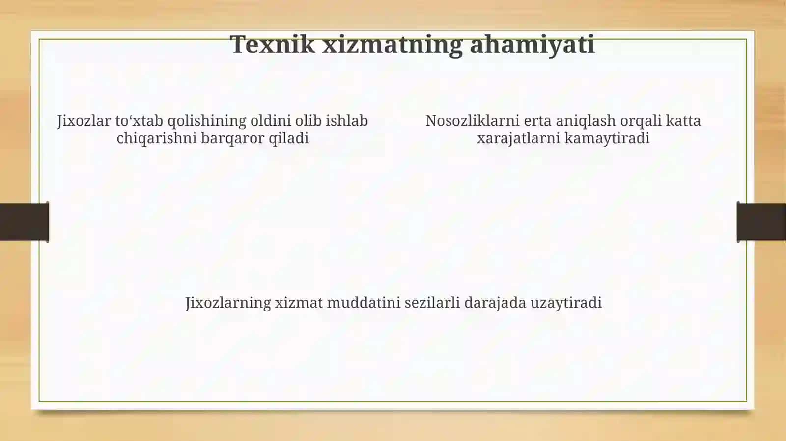 Jixozlarni ta‘mirlashda texnik xizmat ko‘rsatish tizimlari 4