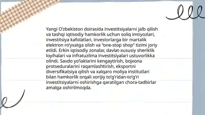 Yangi Oʼzbekiston tushunchasi Sh.M.Mirziyoyev rahbargligi tashabbusi ostida amalga oshirilayotgan islohotlar 4