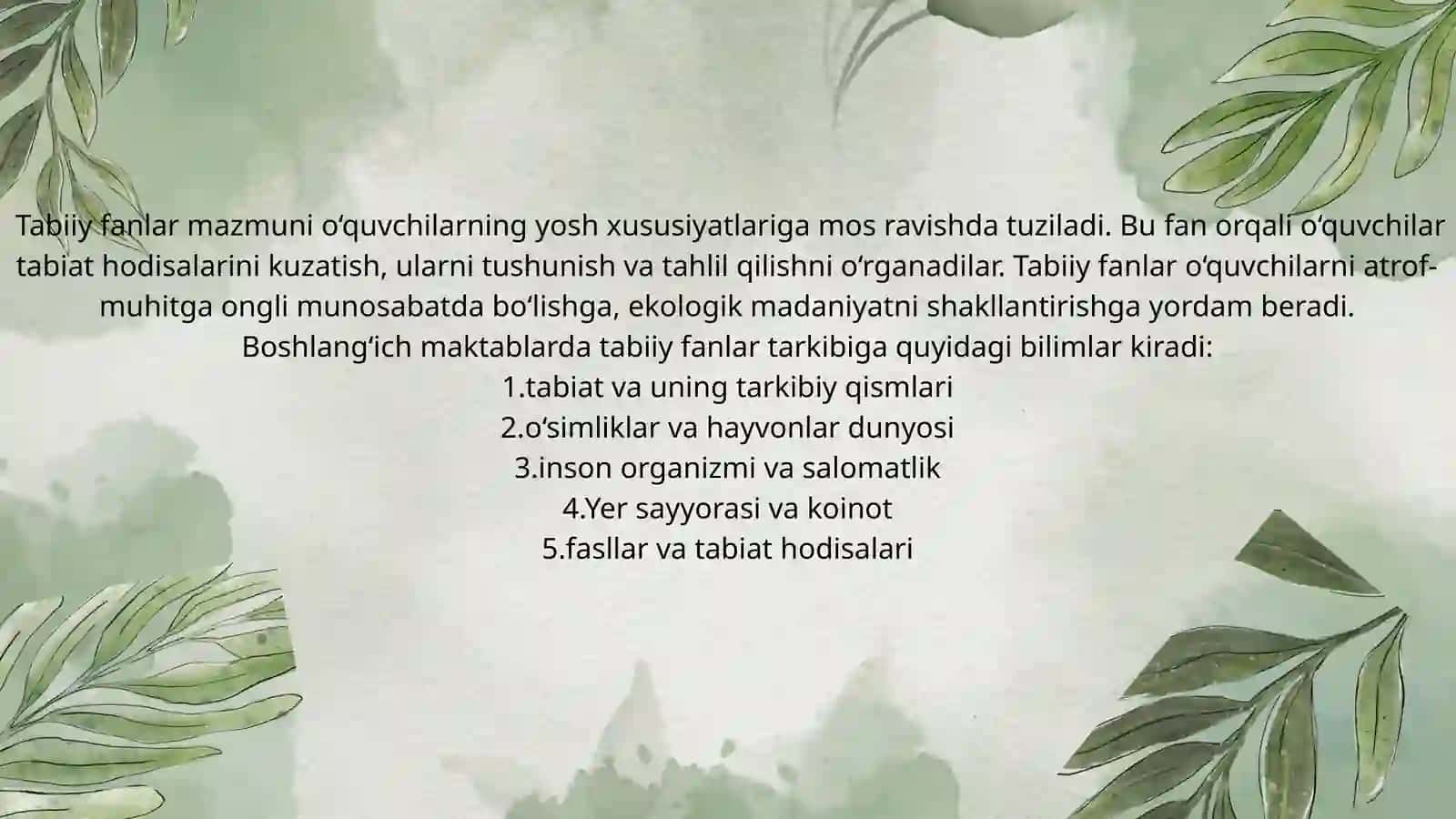 Boshlangʻich maktablarda tabiiy fanlarning mazmuni va oʻquv dasturining tahlili 4