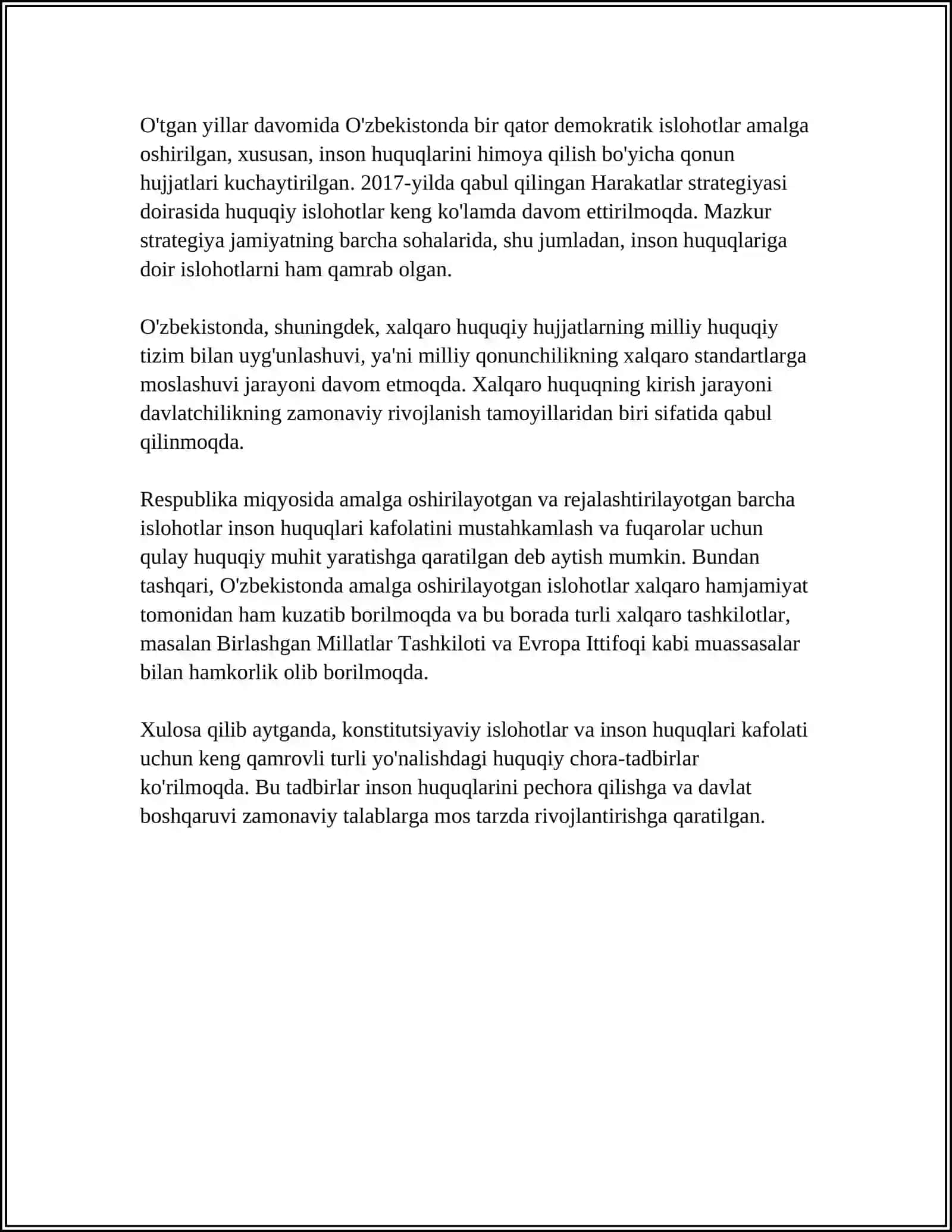 YANGI O'ZBDA INSON HAQ HUQUQLARI VA ERKINLIKLARI KAFOLATINING YARATILISHI 4