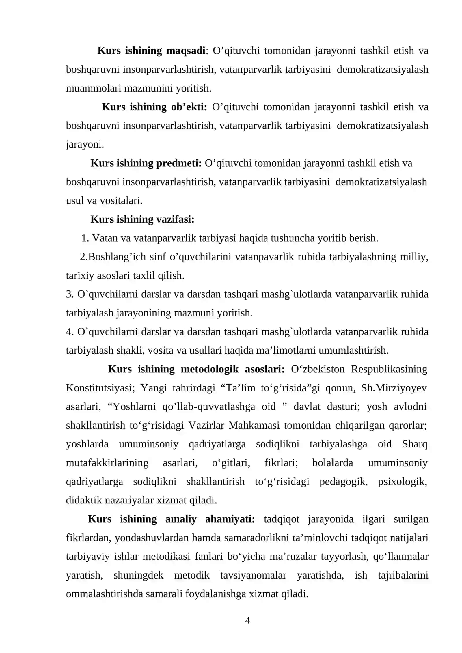 O`QUVCHILARNI DARSLAR VA DARSDAN TASHQARI MASHG`ULOTLARDA VATANPARVARLIK RUHIDA TARBIYALASH JARAYONINING MAZMUNI 4