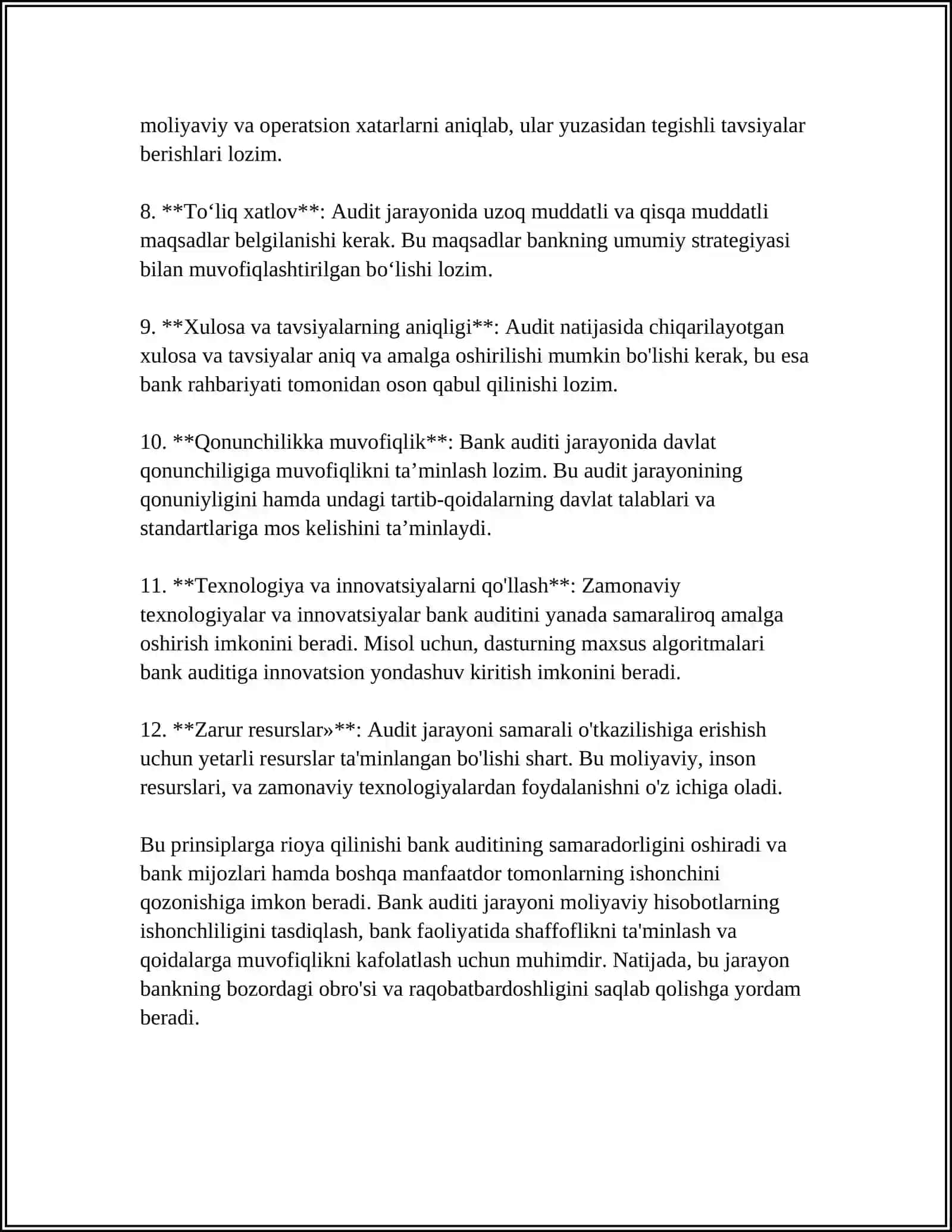 BANK AUDITORLARIGA KASBIY ERIKA TALABLARI 4