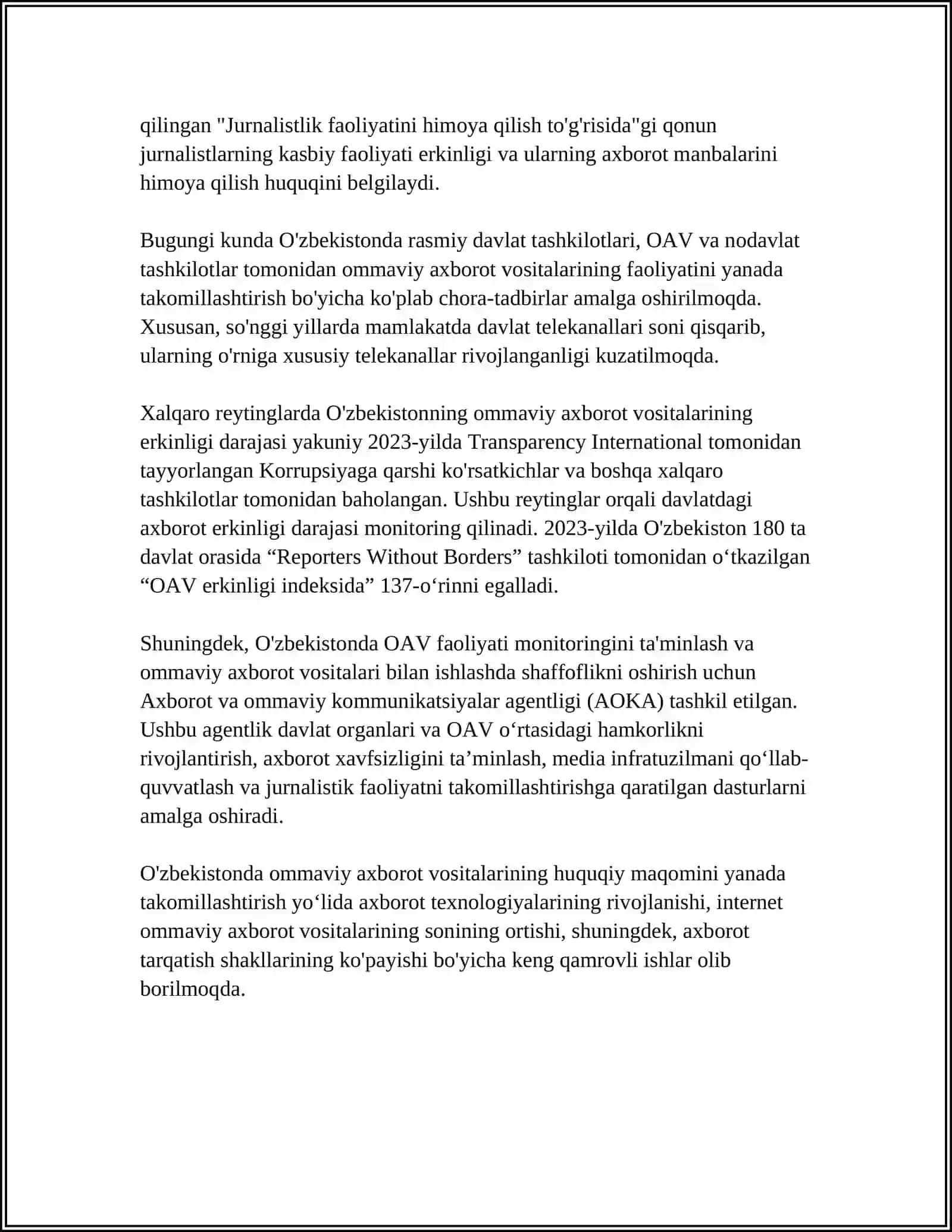 Ommaviy axborot vositalarining huquqiy maqomi 4