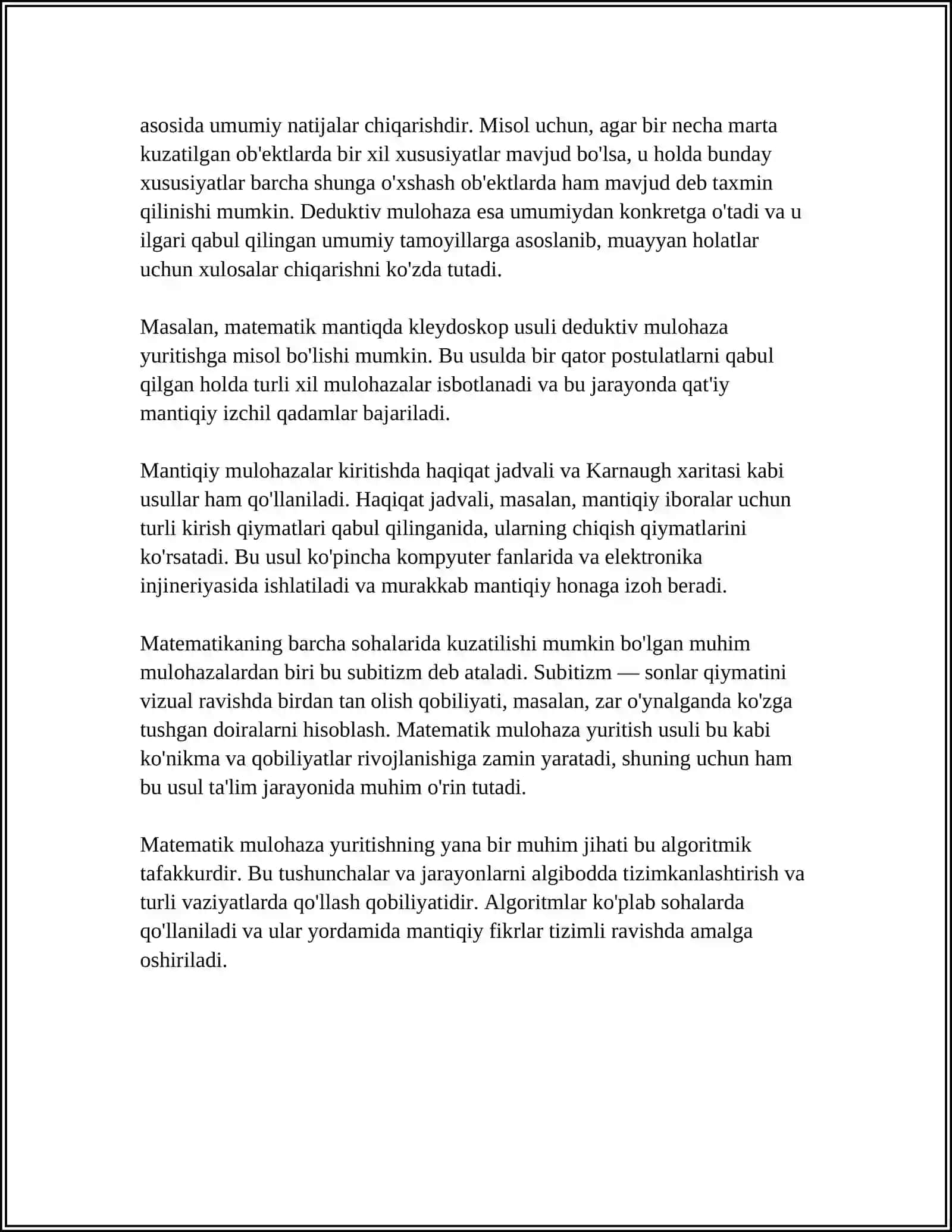 TIMSS XALQARO BAHOLASH DASTURIDA MATEMATIK MULOHAZA YURITISH VA MUAMMONI HAL QILISH (MODELLASHTIRISH) ORASIDAGI BOG'LANISH SIKLI 4