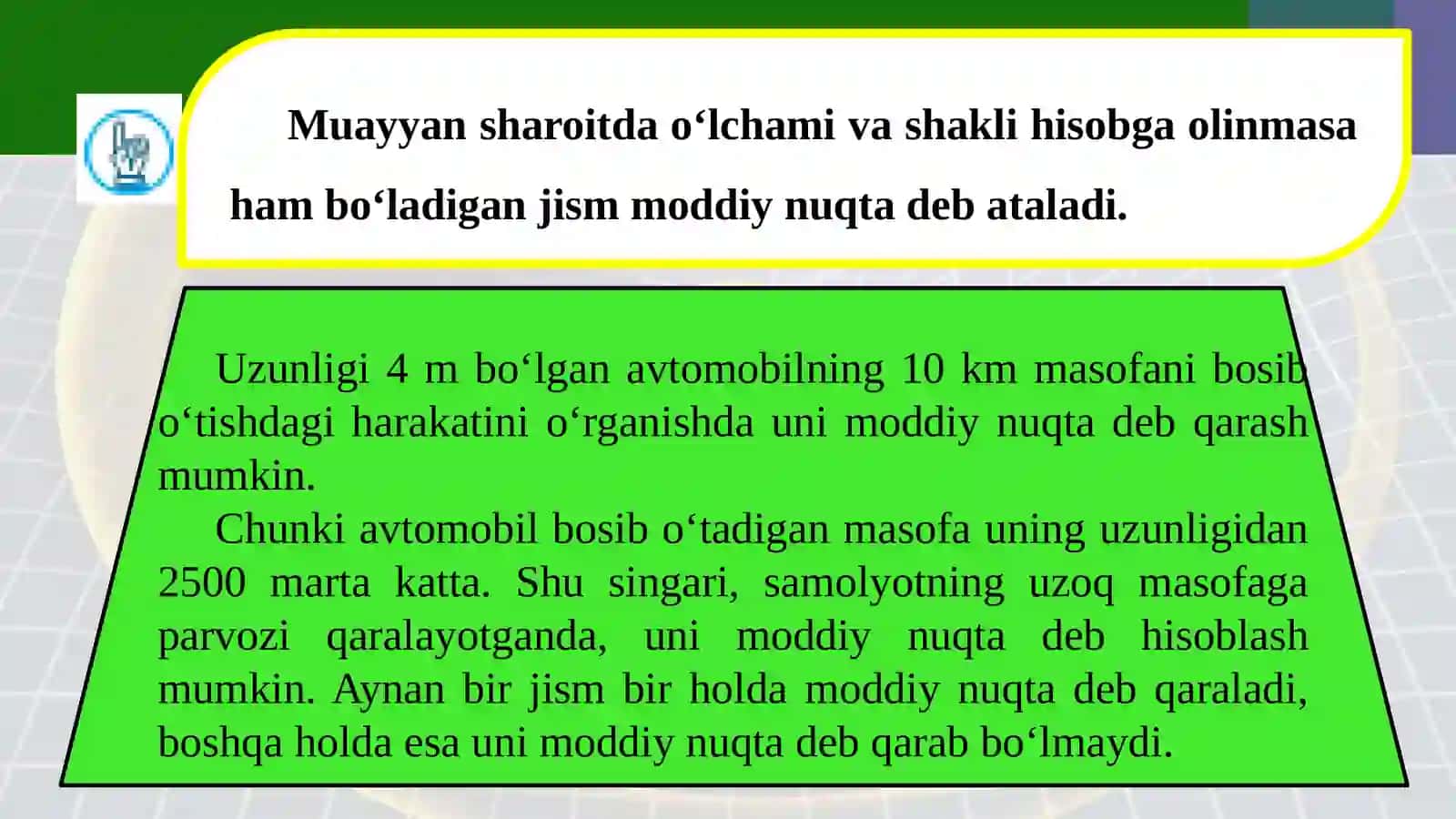 7-sinf Fizika fanidan Kinematikaning asosiy tushunchalari dars ishlanma 4