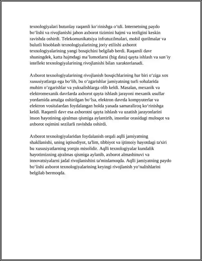 AXBOROT TEXNOLOGIYALARI EVOLYUTSIYASI BOSQICHLARI, AXBOROT TEXNOLOGIYALARIDAN AQLLI JAMIYATGACHA 4
