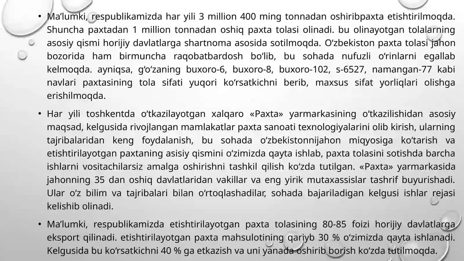 To‘qimachilik sanoatining paxta tolasiga qo‘yilgan standart va xalqaro talablar 4