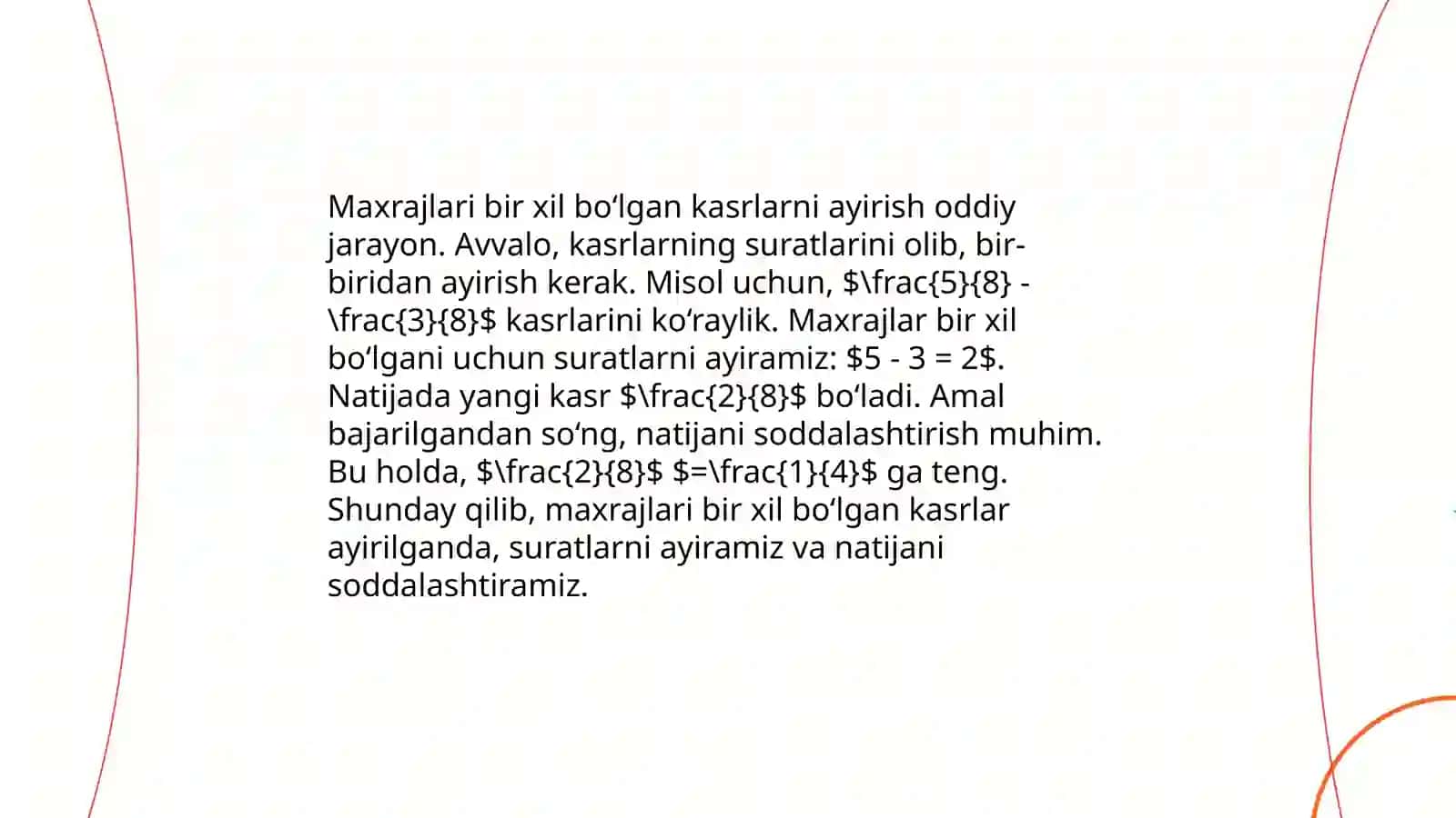Kasr 2,4,8 boʻlgan kasrlar tushunchasi 4