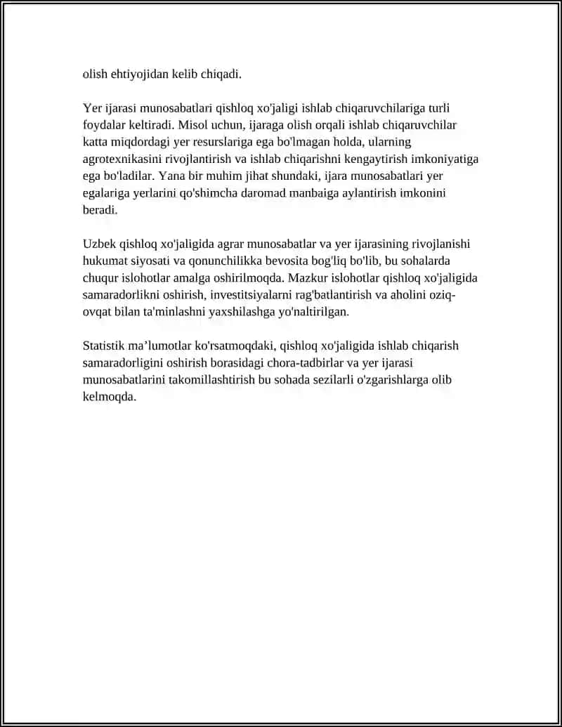 AGRAR MUNOSABATLAR. IJARA HAQI VA RENTA 4
