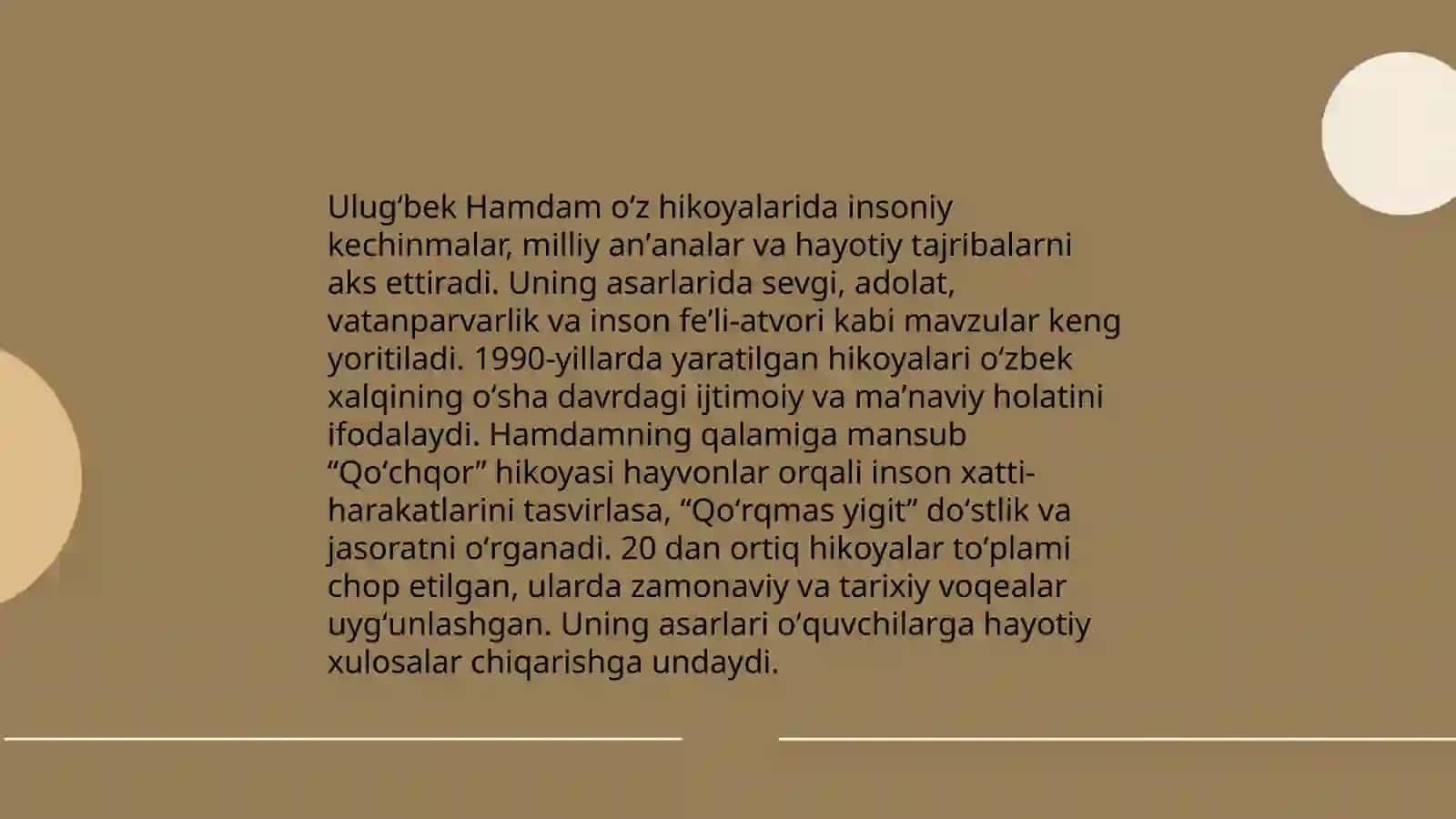 Ulugʻbek Hamdam hikoyalari tahlili 4