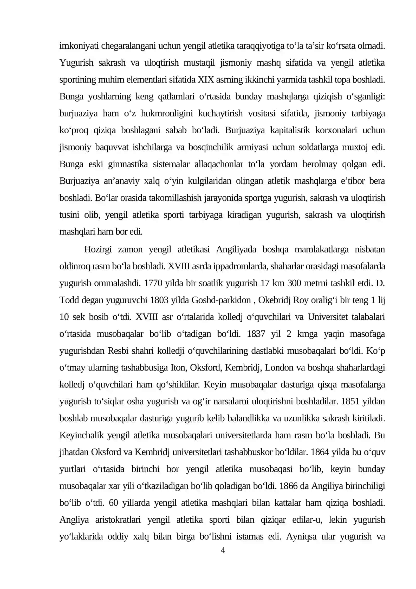 Yengil atletikaning paydo bo`lishi tarixi va rivojlanish bosqichlari 4